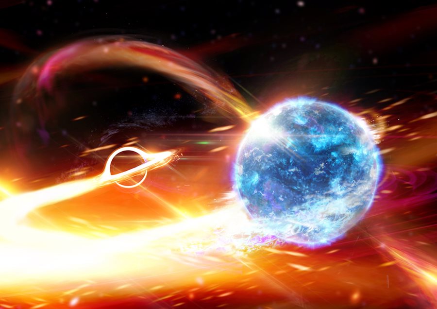 Artist's visualization of a neutron star and a black hole merging. Credit: Carl Knox/OzGrav